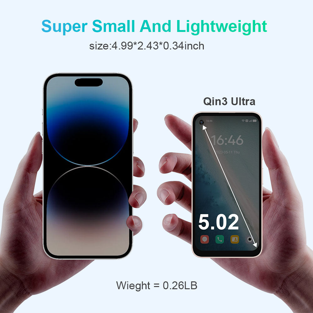 Qin 3 Ultra Android 12 Smart button mobile phone, 5.02’’ IPS Screen,MTK G99 Processor, Small and Lightweight, 8MP Rear + 5MP Ultra-Wide Front Camera, Supports Google Play Store, 2500mAh Battery