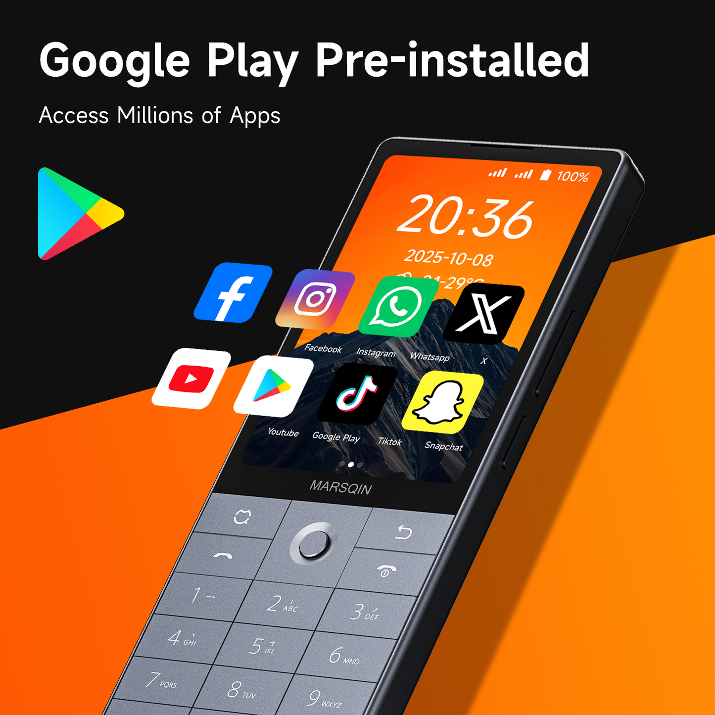 Qin F25 3.54-Inch Touch Screen Smart Phone | Android 14 with Google Play | 6GB RAM 128GB ROM | Dual SIM Cards | MTK8786 Octa-Core | 2700mAh Battery | Wi-Fi & Bluetooth | Compact Mini Mobile Phone