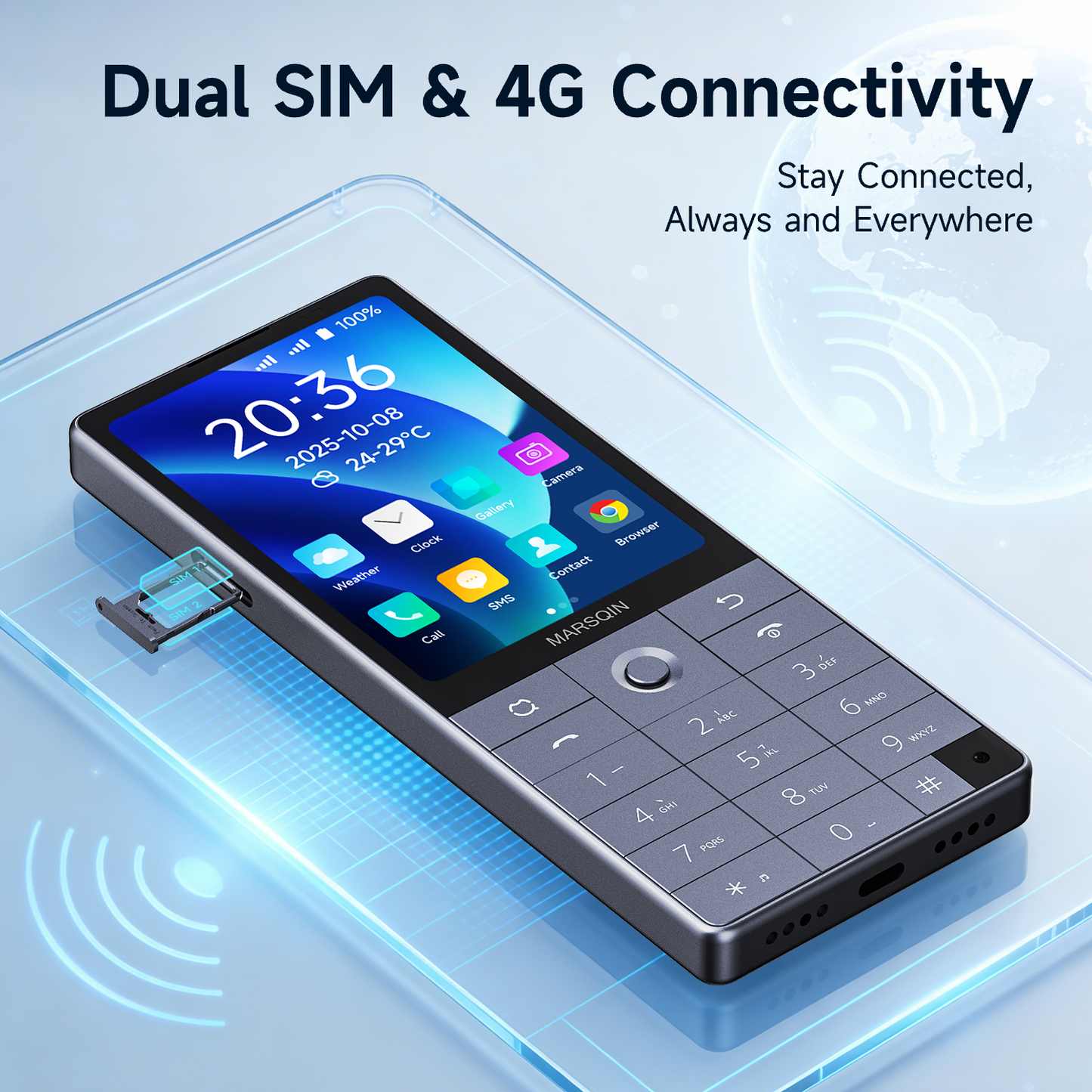 Qin F25 3.54-Inch Touch Screen Smart Phone | Android 14 with Google Play | 6GB RAM 128GB ROM | Dual SIM Cards | MTK8786 Octa-Core | 2700mAh Battery | Wi-Fi & Bluetooth | Compact Mini Mobile Phone