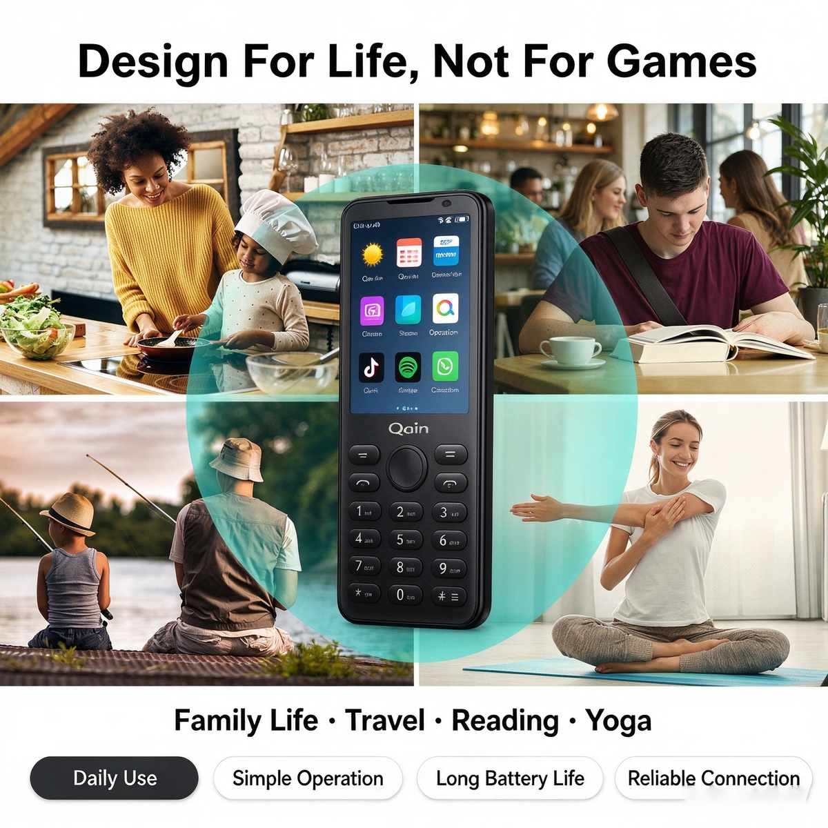 Qin F21 Pro Smart-Tastenfeld-Telefon, kompaktes 2,8-Zoll-Touchscreen, Android 11, 4G LTE, einzelne Kamera, Google Play-Unterstützung, ideales Ersatz-/Arbeitstelefon – Porzellanweiß/Eisengrau