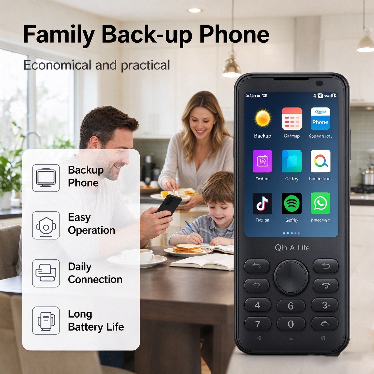 Qin F21 Pro Smart-Tastenfeld-Telefon, kompaktes 2,8-Zoll-Touchscreen, Android 11, 4G LTE, einzelne Kamera, Google Play-Unterstützung, ideales Ersatz-/Arbeitstelefon – Porzellanweiß/Eisengrau